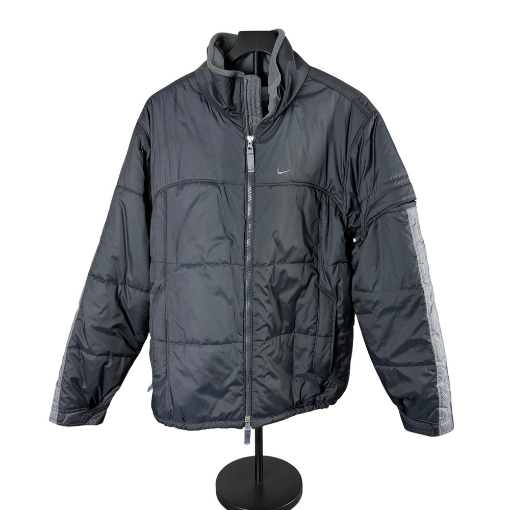 VTG Nike Mens Puffer Jacket Black Grey Quilted Full Zip Insulated Coat RN#56323